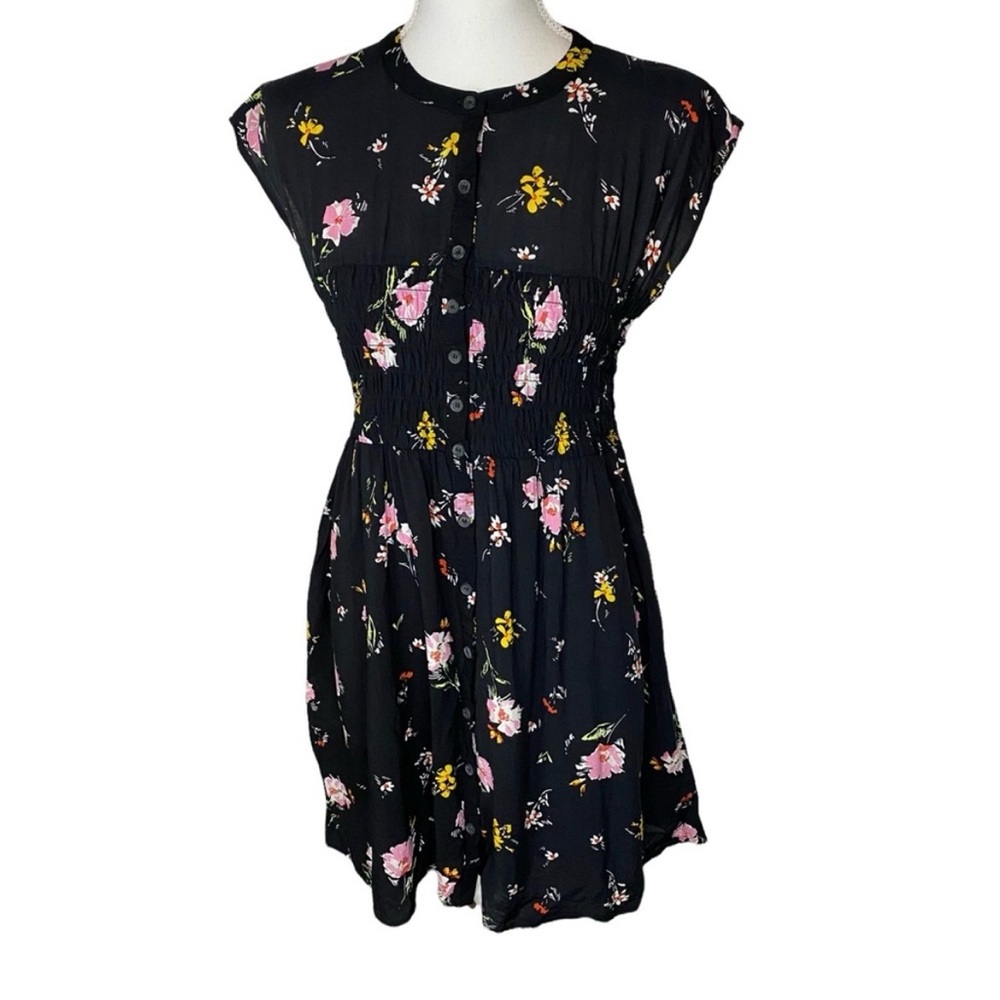 Free People Greatest Day Smocked Floral Dress Black Medium